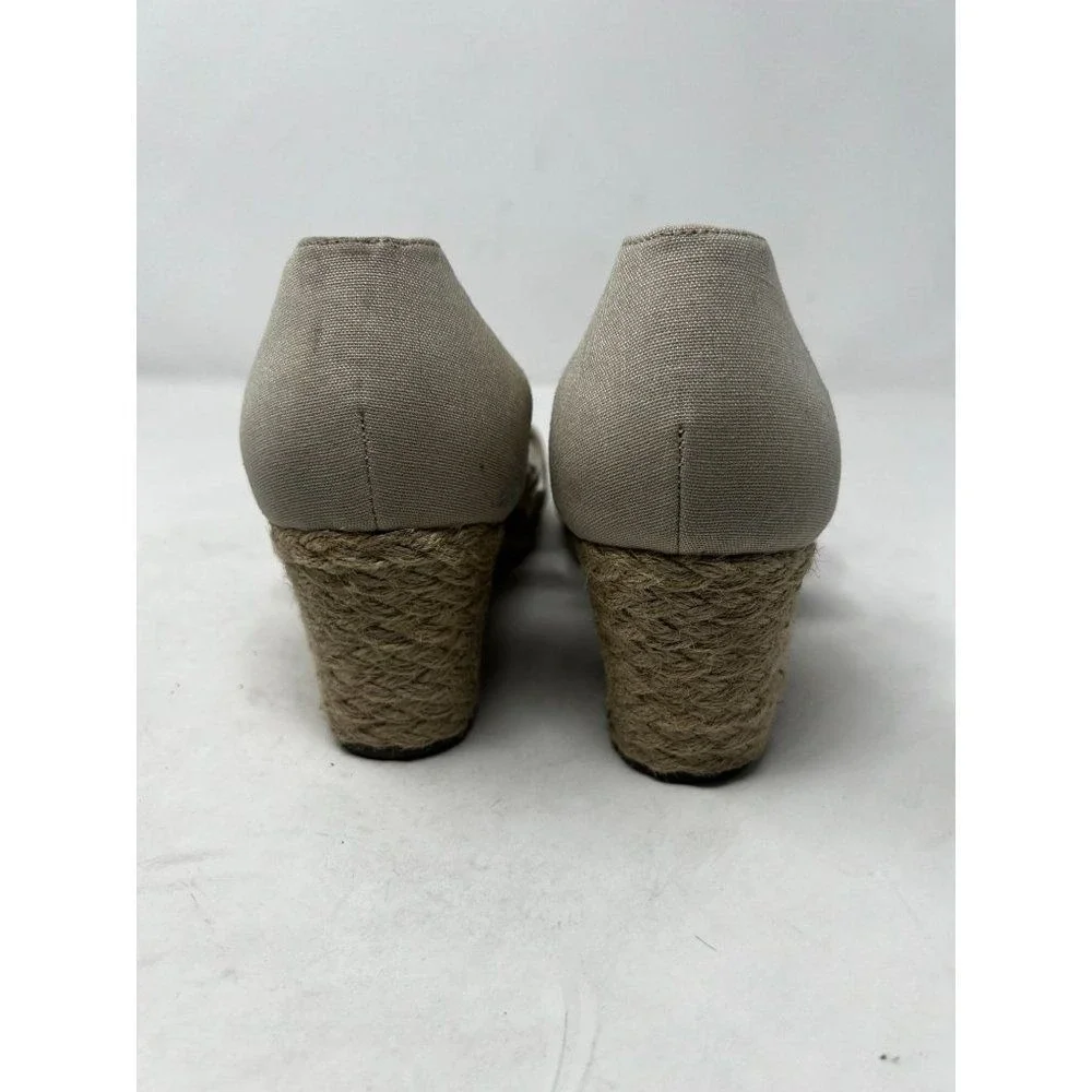 Vionic Kaitlyn Beige Canvas Lace Up Wedge Espadrille Sandals Womens 9.5‎